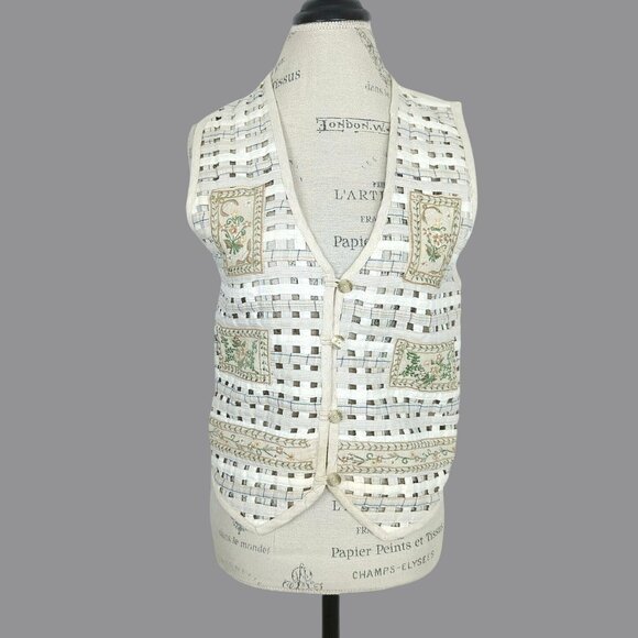 Vintage Life Style Vest Small Cottagecore Beige Cutout - Picture 1 of 9